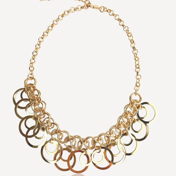 Necklace and Earring Set, Gold Tone, Bib Style, Circles, 16"-18" - Picture 5 of 9